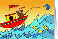 3rd Birthday for Child, Bear Fishing, Three Yellow Fish card