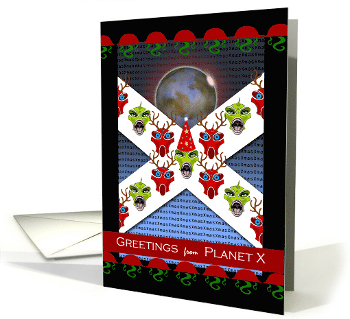 Christmas Greetings from Planet X with Sci-fi Festive Aliens card