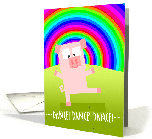 Encouragement, Cute Dancing Pig Under Rainbow Sky card (1402174)