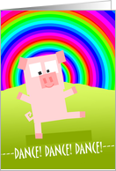 Encouragement, Cute Dancing Pig Under Rainbow Sky card