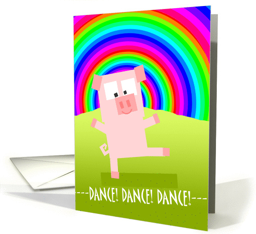 Thank You Dance Teacher, Cute Dancing Pig Under Rainbow Sky card