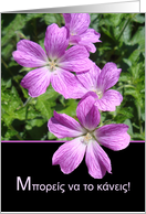 Encouragement in Greek, You Can do It! Purple Flowers card