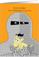 Halloween for Grandpa, Cute Mummy Holding a Puppy Mummy card