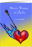 Feast Day of St. Teresa of Avila in Italian, Flaming Arrow and Heart card