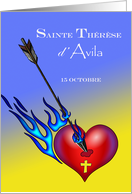 Feast Day of St. Teresa of Avila in French with Flaming Arrow Heart card