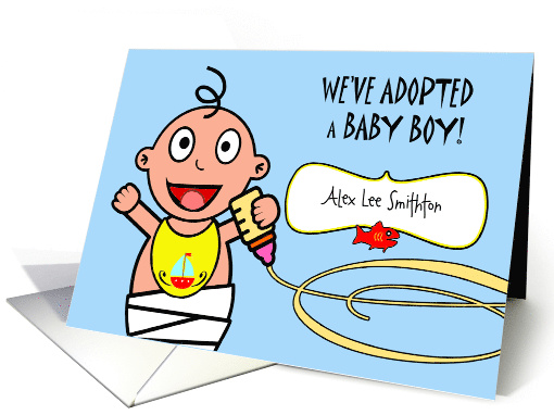 Baby Boy Adoption Announcement, Custom Front, Add Baby's Name card