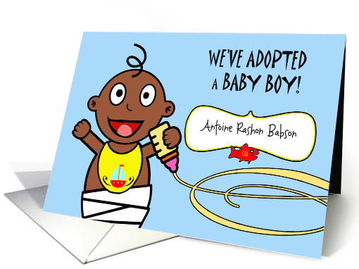 Baby Boy Adoption Announcement, Custom Front, African American card