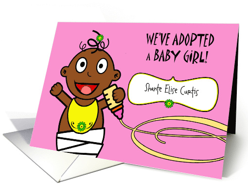 Baby Girl Adoption Announcement, Custom Front, African American card