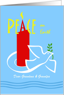 Grandpa Grandma Christmas Custom Front with Peace Dove and Candle card