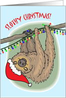 Slothy Christmas Cute Sloth with Santa Hat and Christmas Lights card