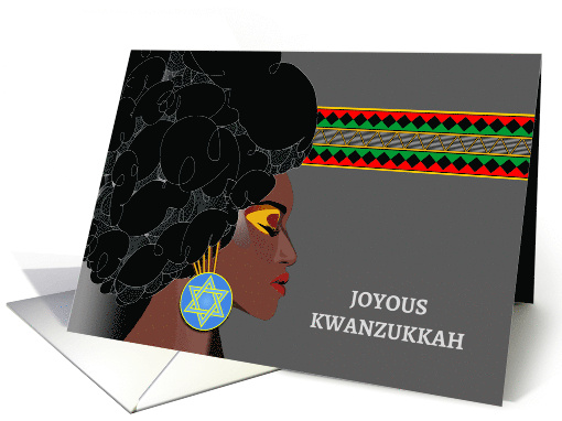 Kwanzukkah African American Female with Star of David Earring card