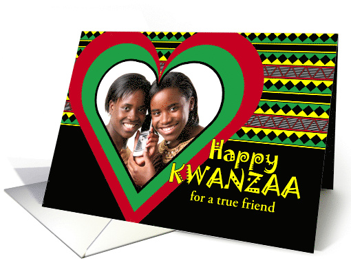 For Friend Kwanzaa Custom with Add Your Photo Heart and Patterns card
