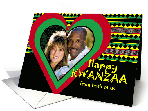Custom Kwanzaa from Both of Us Add Your Photo Heart Frame card