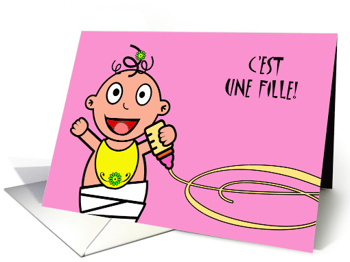 Congratulations in French on Birth of Girl, Baby with Bottle card
