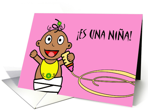 Congratulations on Birth of Baby Girl, Spanish, Baby with Bottle card