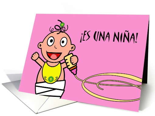Congratulations on Birth of Baby Girl, Spanish, Baby with Bottle card