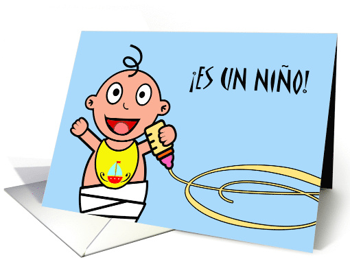 Congratulations on Birth of Baby Boy, Spanish, Baby with Bottle card