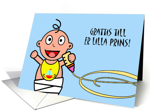 Congratulations on Birth of Baby Boy, Swedish, Baby and Bottle card