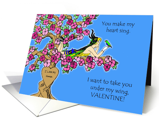 Vintage Valentine from Pet Bird with Custom Carving in Tree Trunk card
