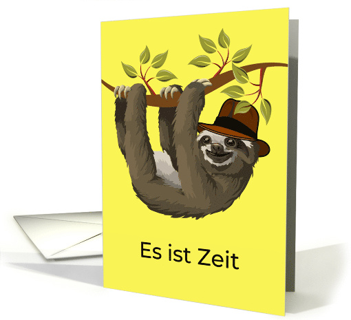 German Congratulations on Retirement with Sloth in Brown Hat card