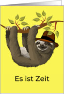 German Congratulations on Retirement with Sloth in Brown Hat card