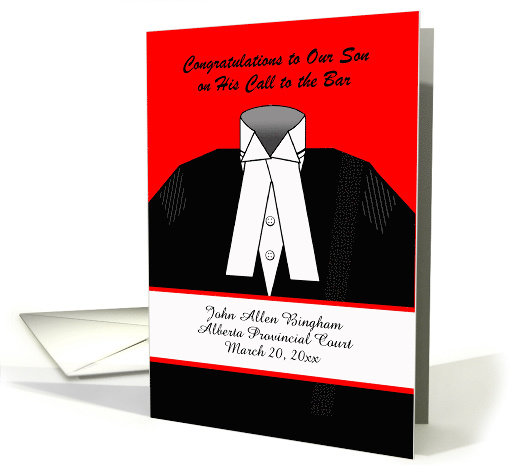 Custom Front, Call to the Bar for Son, Barrister Clothing Design card