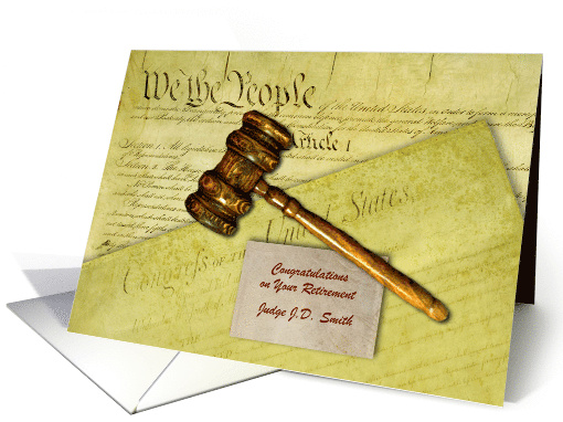 For Judge Retirement Congratulations Custom Front with Gavel card