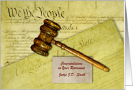 For Judge Retirement Congratulations Custom Front with Gavel card