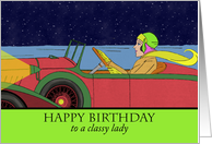 Birthday for Classy Lady with Woman Driving Retro Car at Night card
