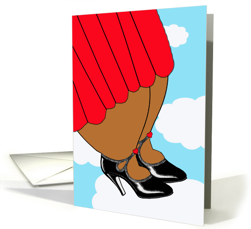 Thank You for Lifting My Spirits, Red Dress and Pumps in the Sky card