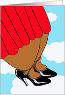 Thank You for Lifting My Spirits, Red Dress and Pumps in the Sky card