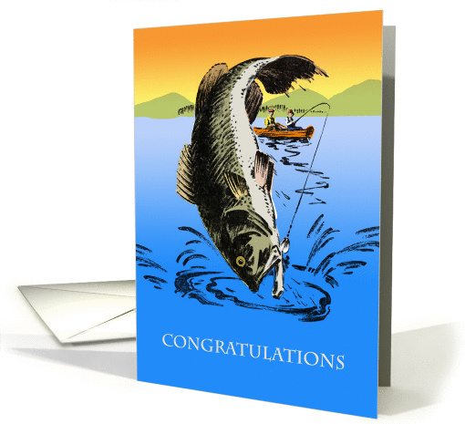 Congratulations on Your Big Catch, Vintage Fishing Scene card