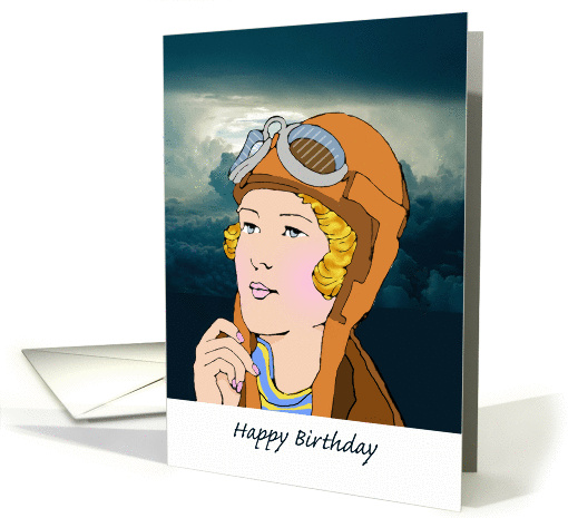 Happy Birthday for Female Pilot, Illustration with Cloudy Sky card