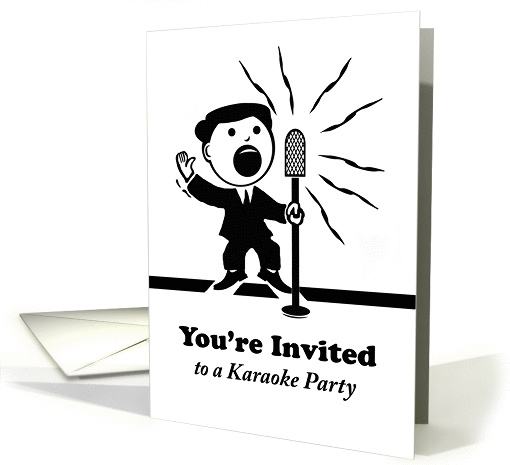 Karaoke Party Invitation, Retro Singer at the Mic card (1455726)