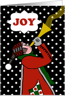 Christmas Joy Blowing the Trumpet with Cute Horn Blower card