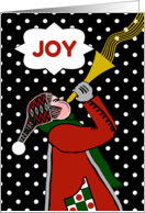 Christmas Joy Blowing the Trumpet with Cute Horn Blower card