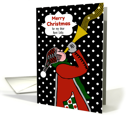 Custom Christmas for Aunt with Trumpet Player in the Snow card