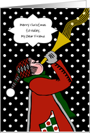 Custom Christmas for Friend with Trumpet Player in Snow card