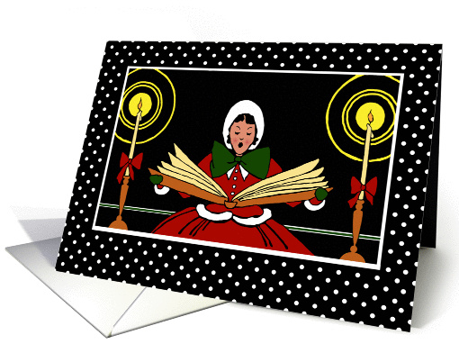 Christmas, Girl Singing from Large Songbook, Polka Dot Snow card