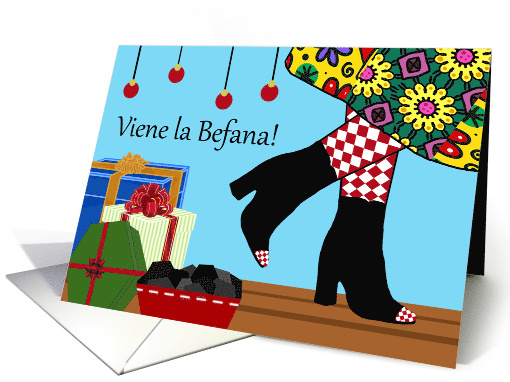 Viene la Befana The Christmas Witch is Coming Epiphany in Italian card