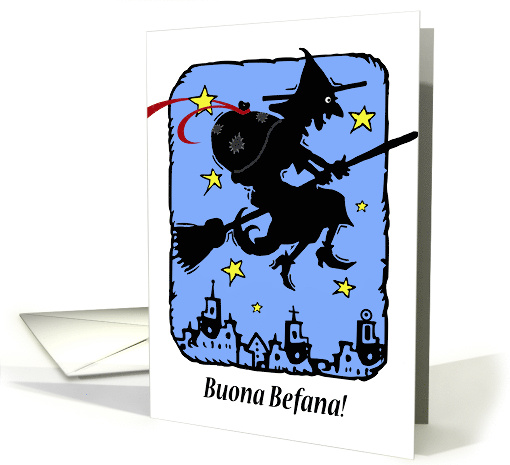 Buona Befana Italian Epiphany with Christmas Witch and Gifts card
