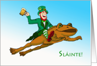 Slinte Leprechaun Riding a Frog and Drinking Beer card