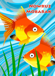 Persian New Year Nowruz Mobarak in Farsi with Goldfish