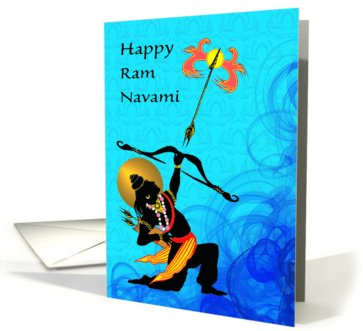 Happy Ram Navami, Lord Rama Shooting a Flaming Arrow, Sea Waves card