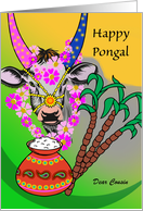 Custom Front Pongal for Cousin Add Your Text with Decorated Cow card
