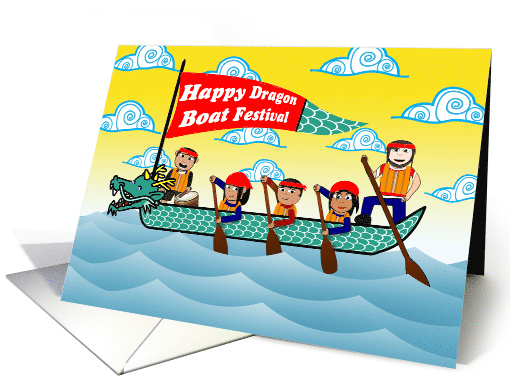 Cute Happy Dragon Boat Festival, Rowing Team on the Water card