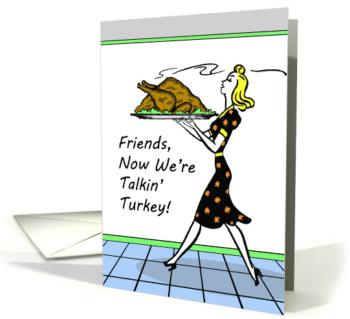 Friendsgiving Invitation with Huge Turkey and Vintage Housewife card