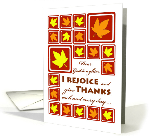 Goddaughter Thanksgiving with Autumn Leaf Tiles I Rejoice card