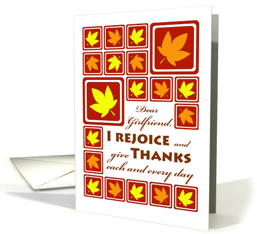 Girlfriend Thanksgiving with Autumn Leaf Tiles I Rejoice card