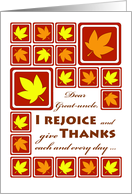 I Rejoice Thanksgiving for Great-uncle with Autumn Leaf Tiles card